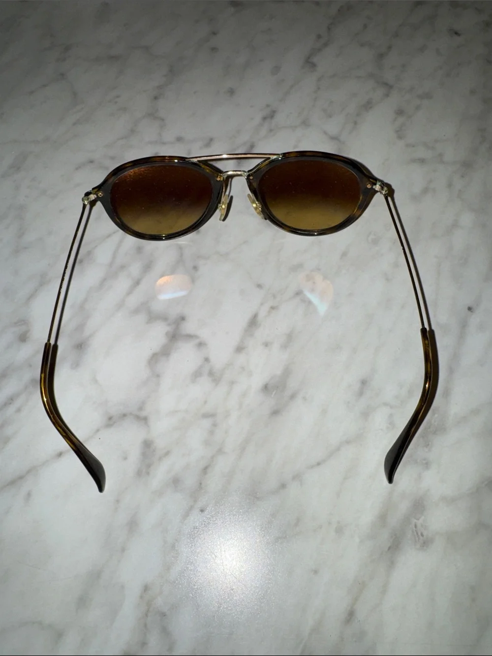 Ray-Ban Blue Mirrored Tortoise Shell & Gold Frame Oval Sunglasses with Case
